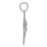 14K White Gold Bass Pendant with Polished Textured Finish for Men